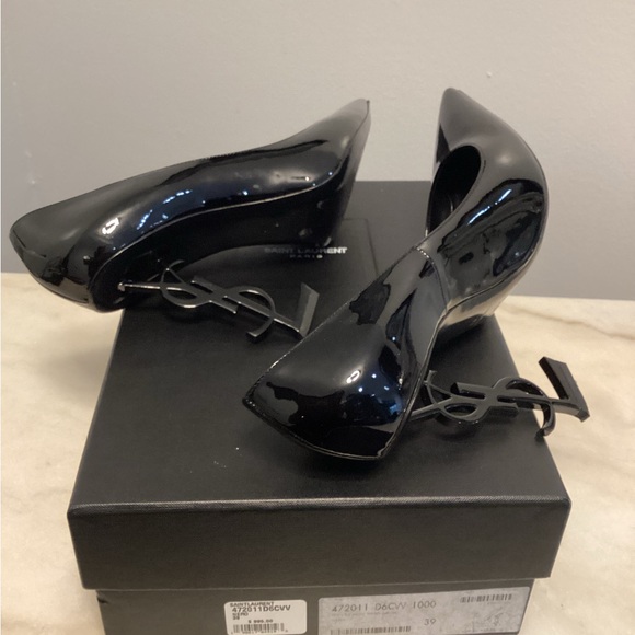 100% Authentic YSL “Opyum” Point Toe Black Patent Leather Logo Pumps - Picture 8 of 10